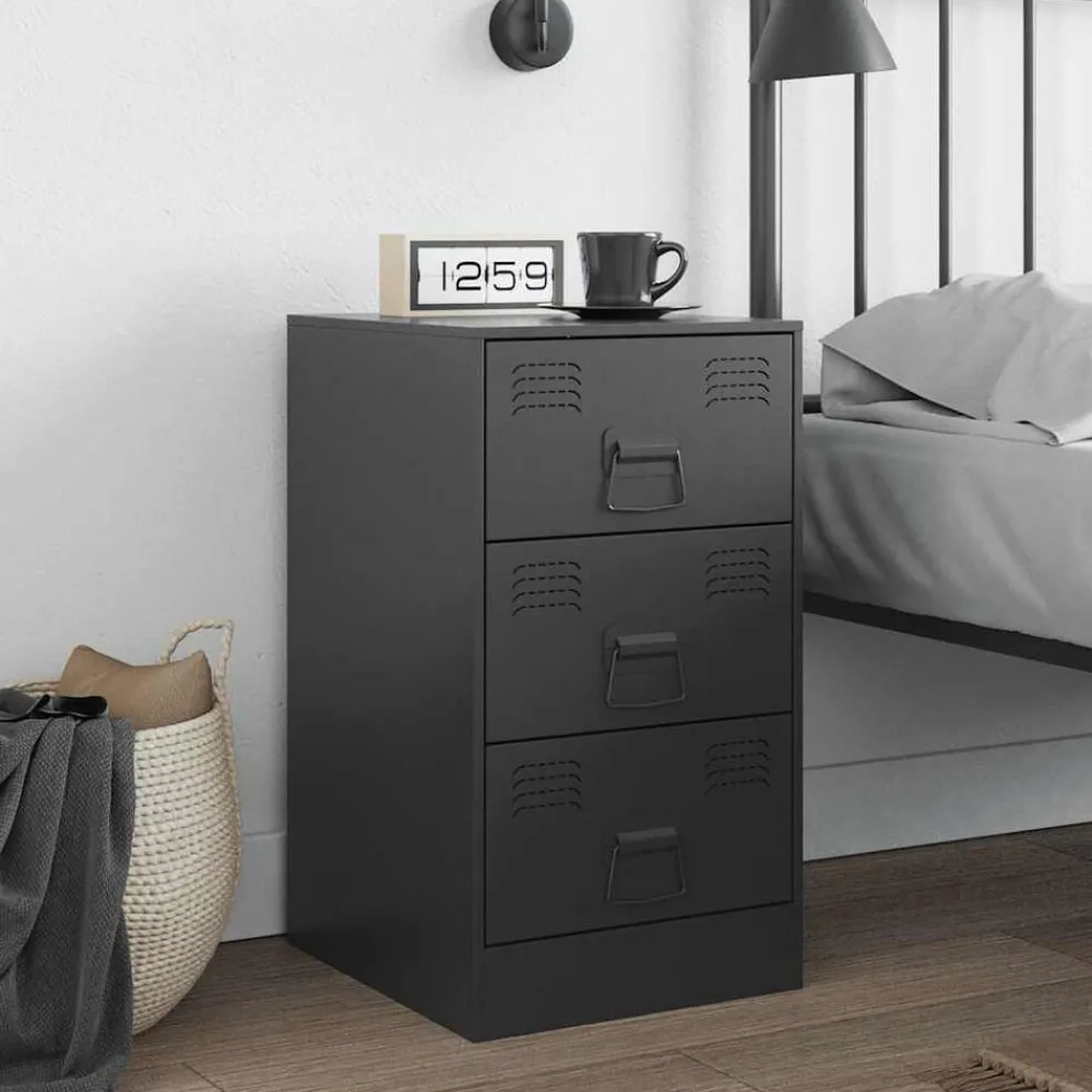 vidaXL Mesita de noche acero negra 34,5x39x62 cm Negro Discount
