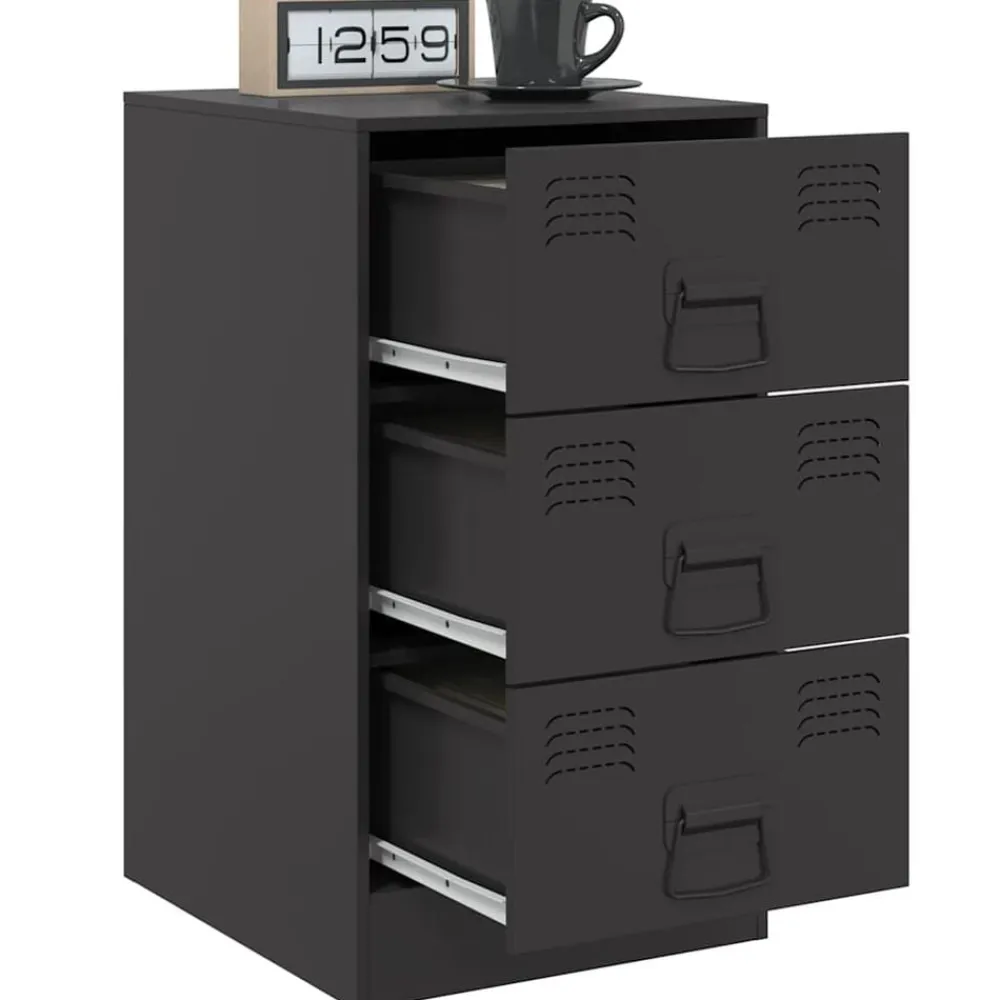 vidaXL Mesita de noche acero negra 34,5x39x62 cm Negro Discount