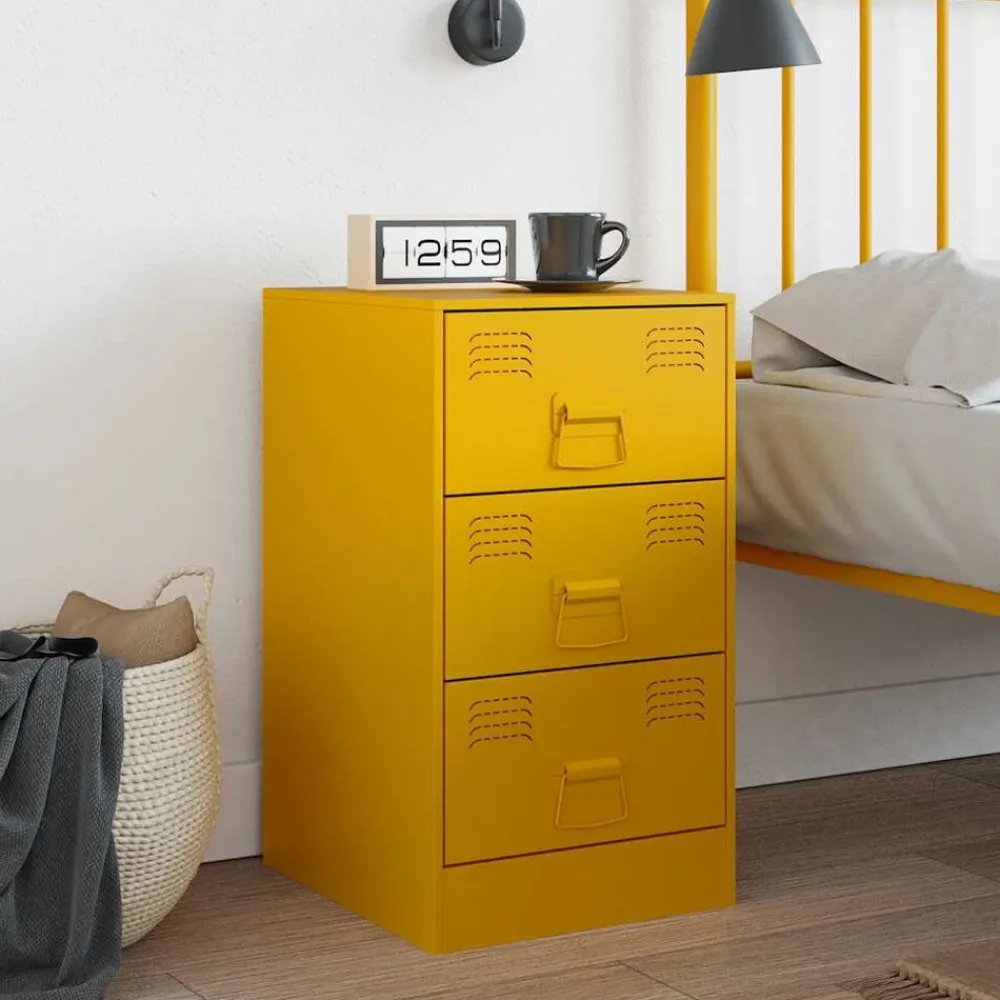 vidaXL Mesita de noche acero 34,5x39x62 cm Amarillo mostaza Sale