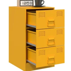 vidaXL Mesita de noche acero 34,5x39x62 cm Amarillo mostaza Sale