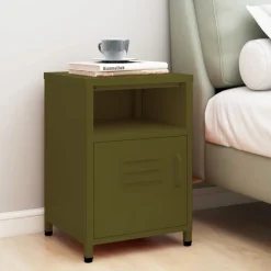vidaXL Mesita de noche acero 35x35x51 cm Verde oliva