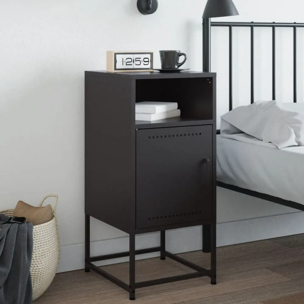 vidaXL Mesita de noche acero negra 36x39x78 cm Negro Sale