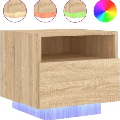 vidaXL Mesita de noche con luces LED 40x39x37 cm Roble Sonoma