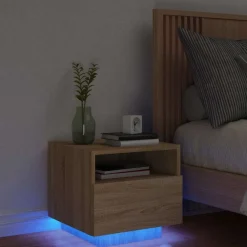 vidaXL Mesita de noche con luces LED 40x39x37 cm Roble Sonoma