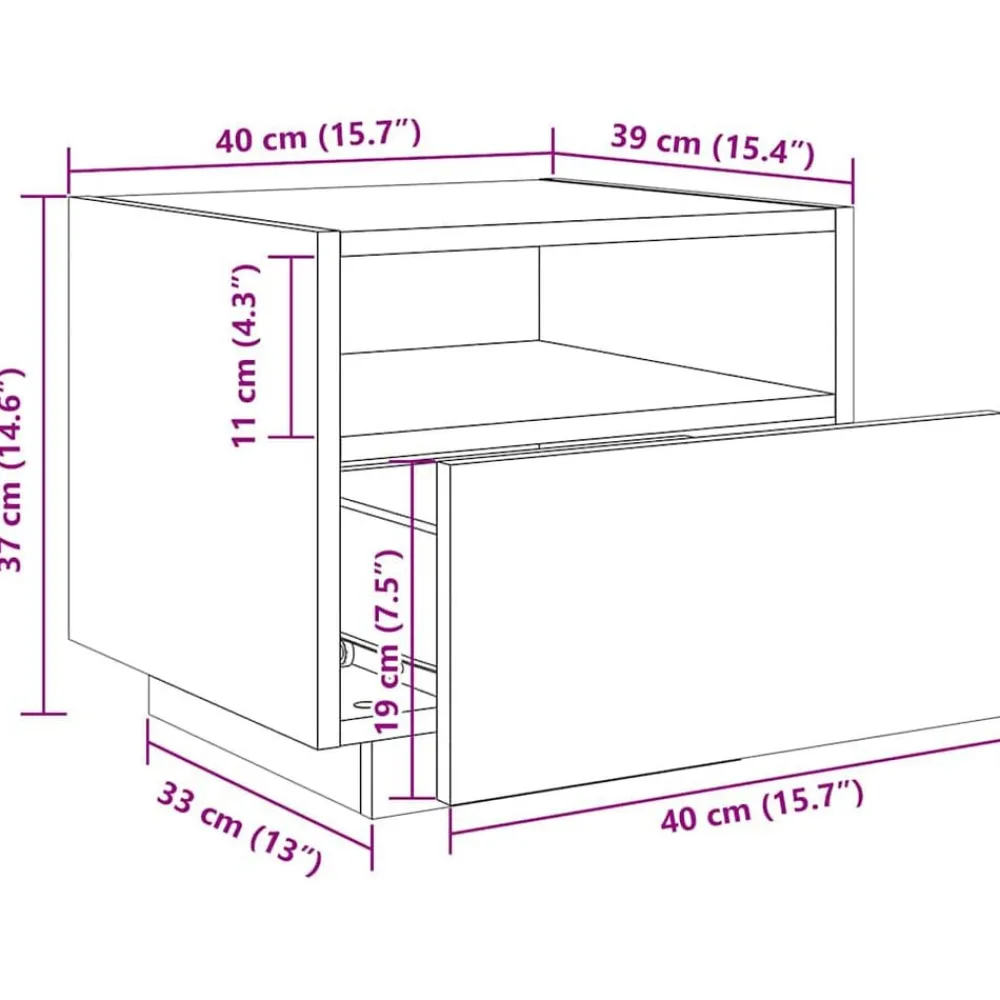 vidaXL Mesita de noche con luces LED 40x39x37 cm Roble Sonoma