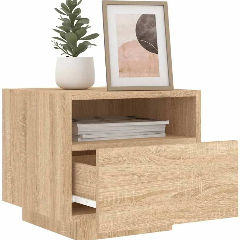 vidaXL Mesita de noche con luces LED 40x39x37 cm Roble Sonoma