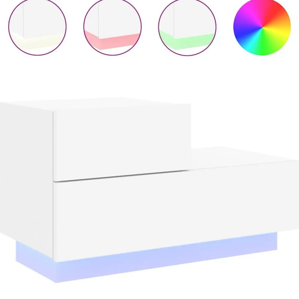vidaXL Mesas-Mesita de noche con luces LED blanca 70x36x40,5 cm
