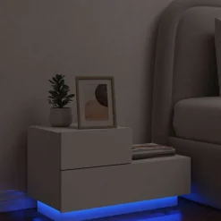 vidaXL Mesas-Mesita de noche con luces LED blanca 70x36x40,5 cm