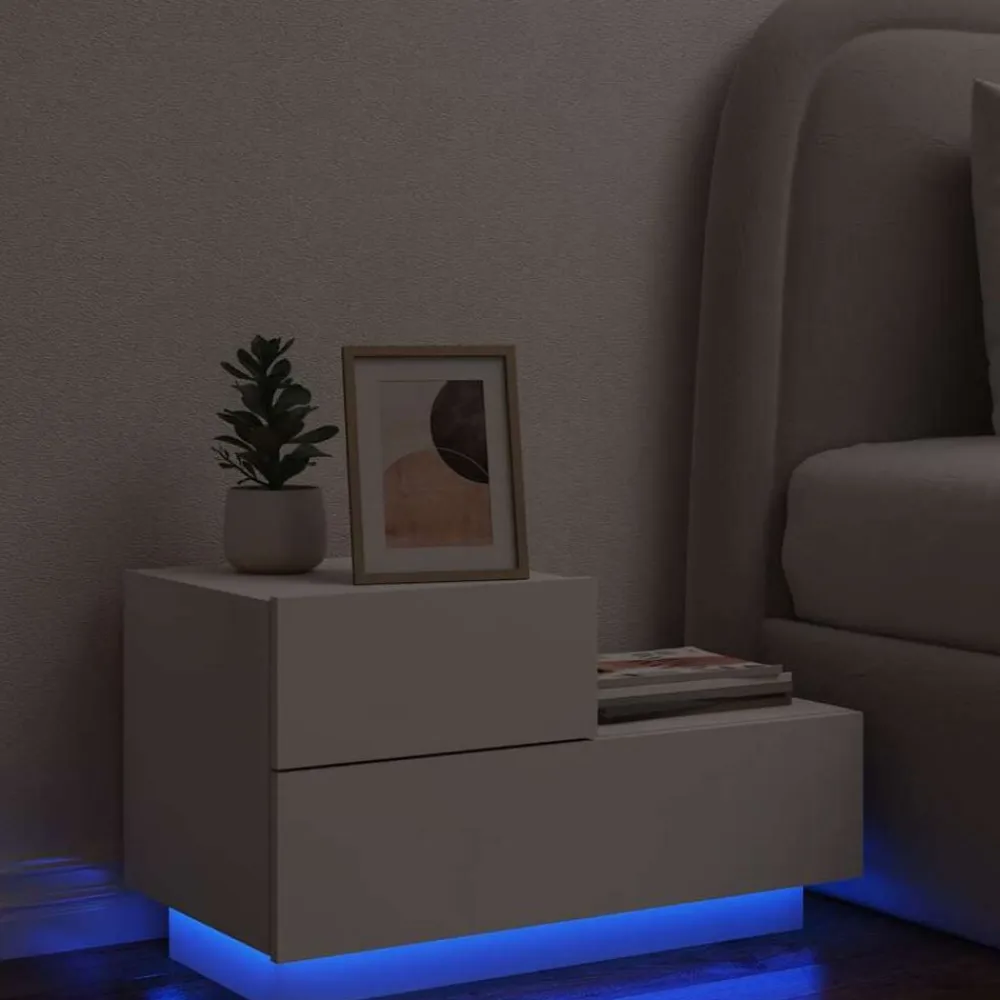 vidaXL Mesas-Mesita de noche con luces LED blanca 70x36x40,5 cm