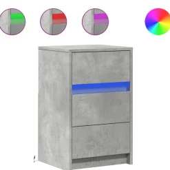 vidaXL Mesita de noche con luces LED madera ingeniería gris hormigón Gris hormig&oacute;n Hot