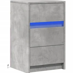 vidaXL Mesita de noche con luces LED madera ingeniería gris hormigón Gris hormig&oacute;n Hot