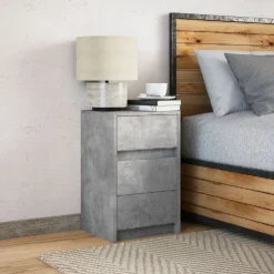 vidaXL Mesita de noche con luces LED madera ingeniería gris hormigón Gris hormig&oacute;n Hot