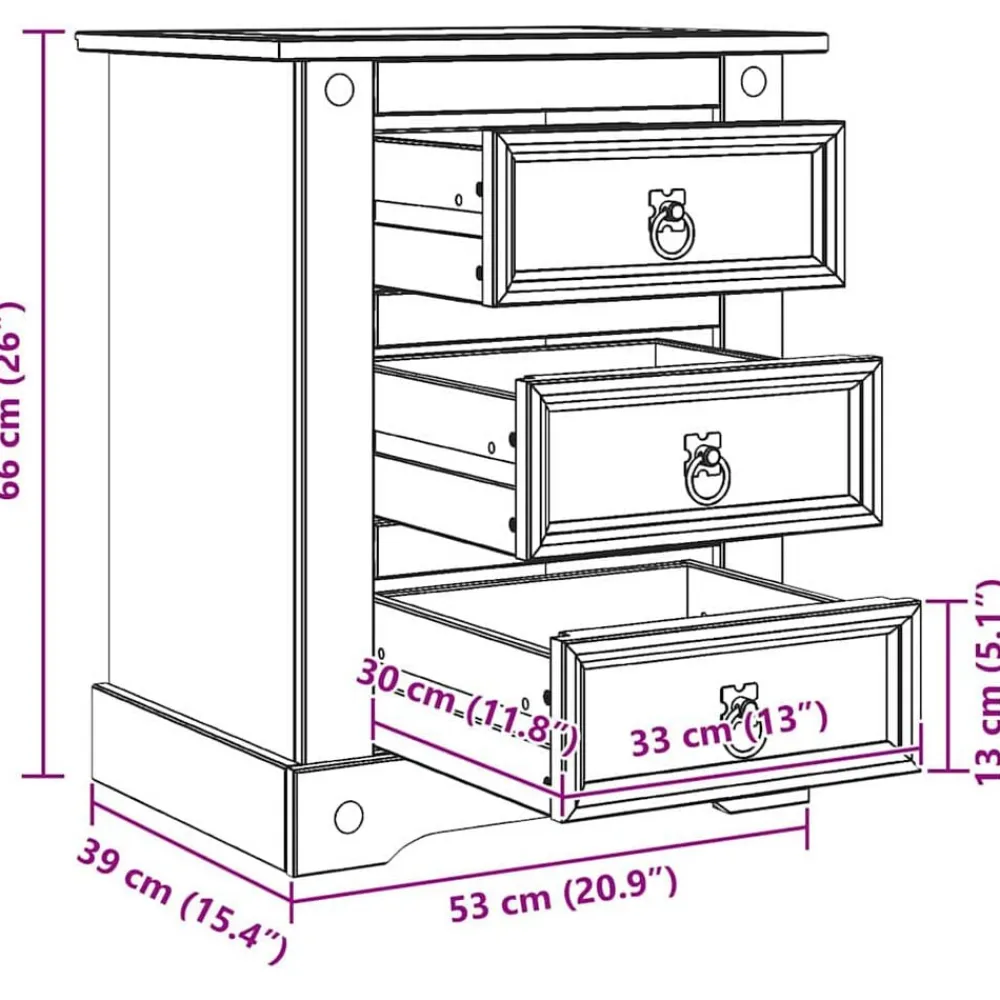 vidaXL Mesita de Noche Corona 53 x 39 x 66 cm Madera de pino macizo Clearance