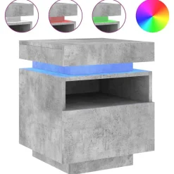 vidaXL Mesita de noche con luces LED gris hormigón 40x39x48,5 cm Gris hormig&oacute;n Hot
