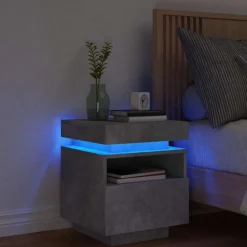vidaXL Mesita de noche con luces LED gris hormigón 40x39x48,5 cm Gris hormig&oacute;n Hot