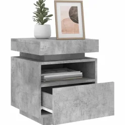 vidaXL Mesita de noche con luces LED gris hormigón 40x39x48,5 cm Gris hormig&oacute;n Hot