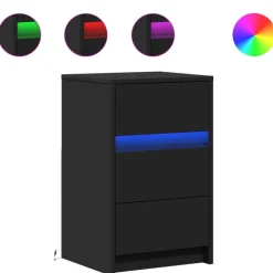 vidaXL Mesita de noche con luces LED madera de ingeniería negra Negro Online