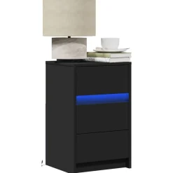 vidaXL Mesita de noche con luces LED madera de ingeniería negra Negro Online