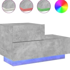 vidaXL Mesas-Mesita de noche con luces LED gris hormigón 70x36x40,5 cm