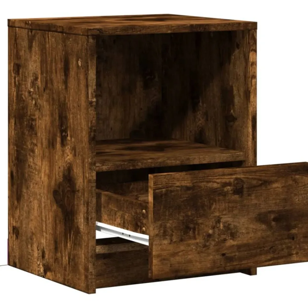 vidaXL Mesita de noche con luces LED madera ingeniería Roble ahumado Outlet