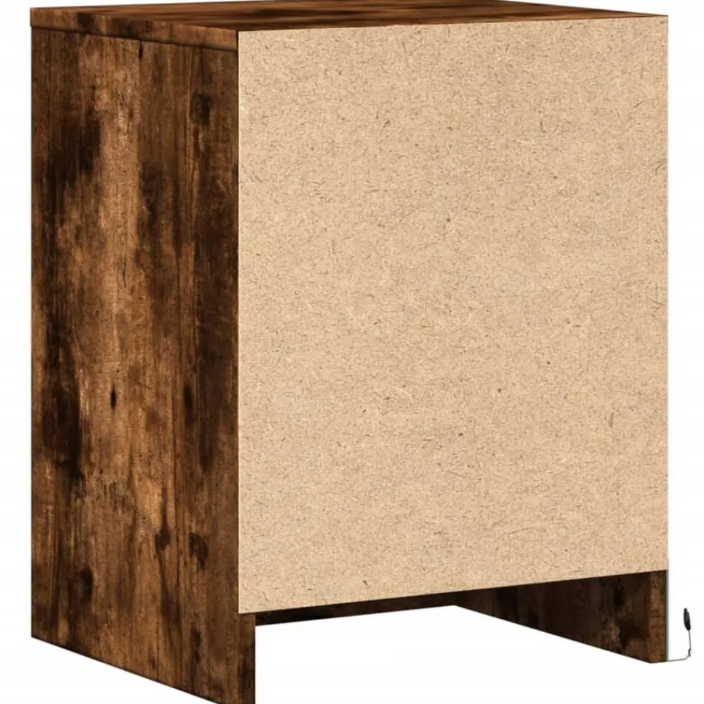 vidaXL Mesita de noche con luces LED madera ingeniería Roble ahumado Outlet