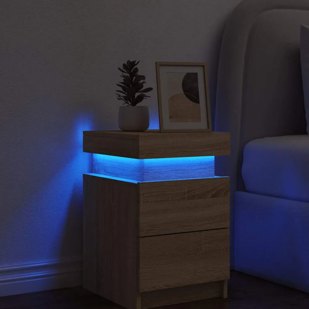 vidaXL Mesas-Mesita de noche con luces LED 35x39x55 cm