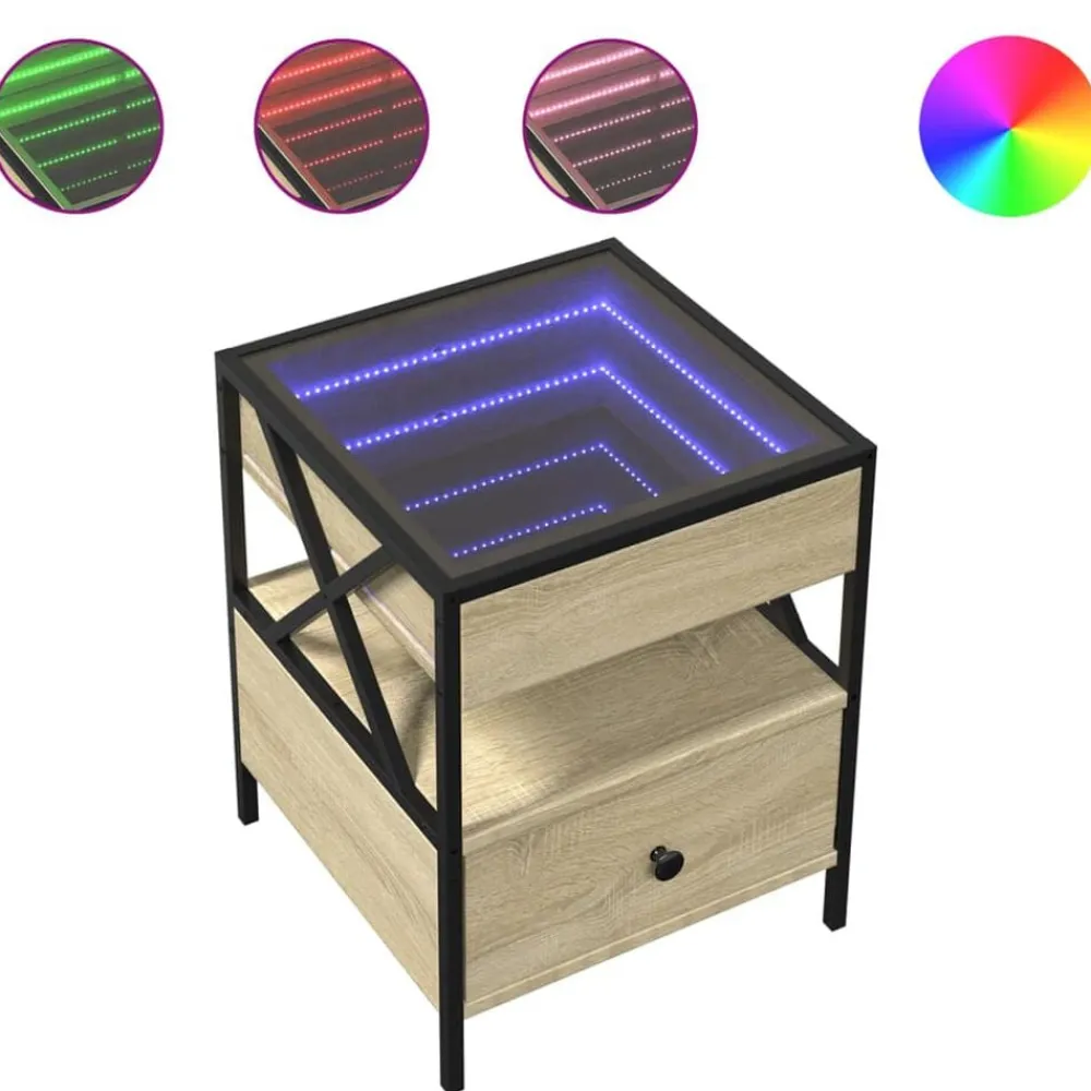 vidaXL Mesita de noche con Infinity LED 40x40x51 cm Roble Sonoma Outlet