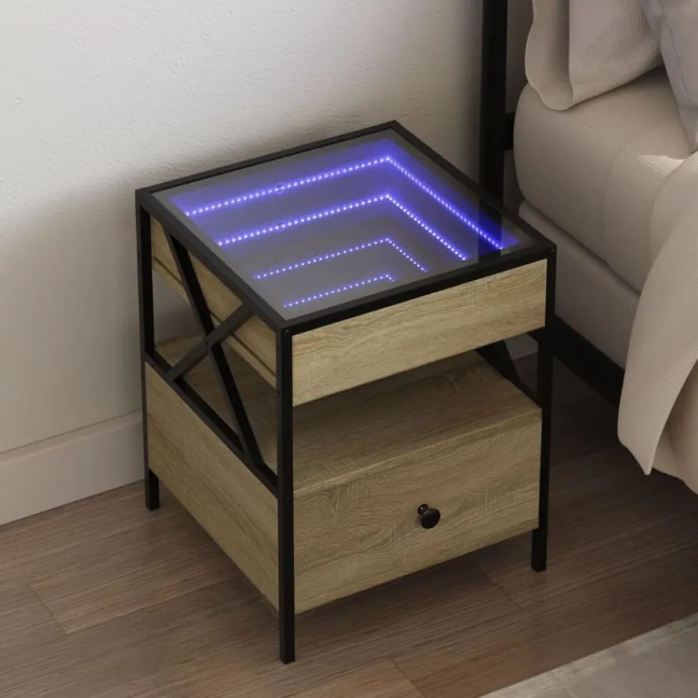 vidaXL Mesita de noche con Infinity LED 40x40x51 cm Roble Sonoma Outlet
