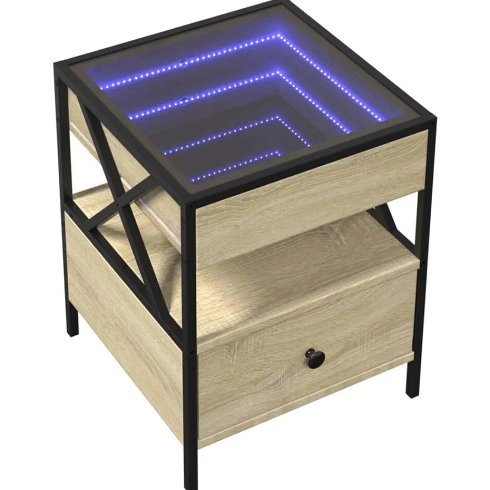 vidaXL Mesita de noche con Infinity LED 40x40x51 cm Roble Sonoma Outlet