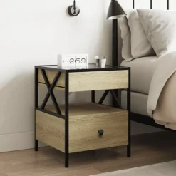 vidaXL Mesita de noche con Infinity LED 40x40x51 cm Roble Sonoma Outlet
