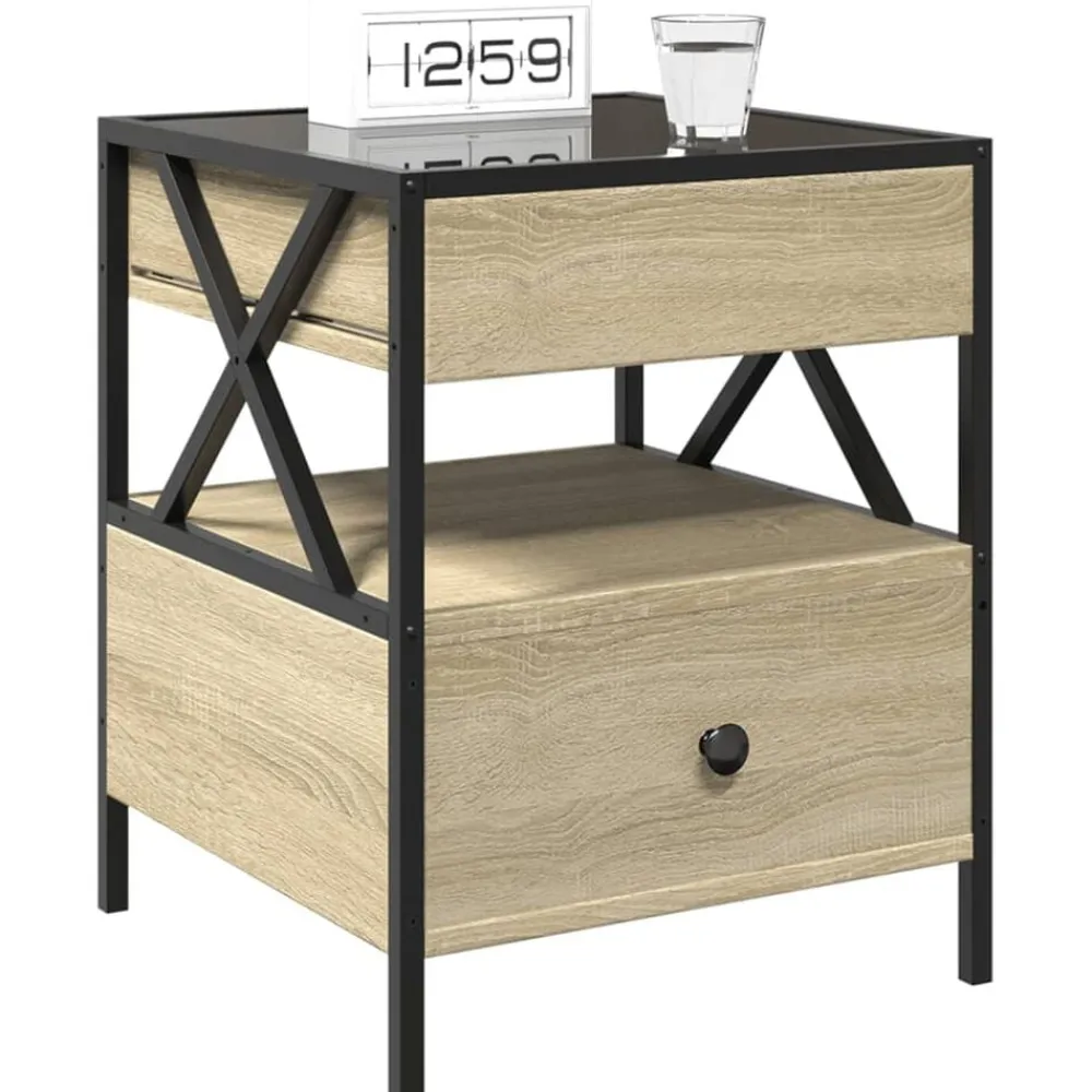 vidaXL Mesita de noche con Infinity LED 40x40x51 cm Roble Sonoma Outlet