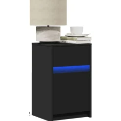 vidaXL Mesita de noche con luces LED madera de ingeniería negra Negro Hot