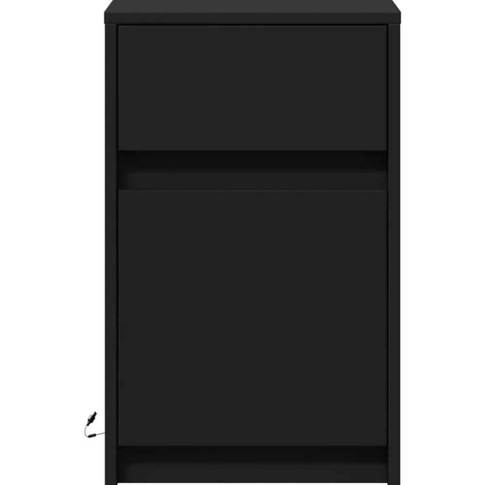 vidaXL Mesita de noche con luces LED madera de ingeniería negra Negro Hot