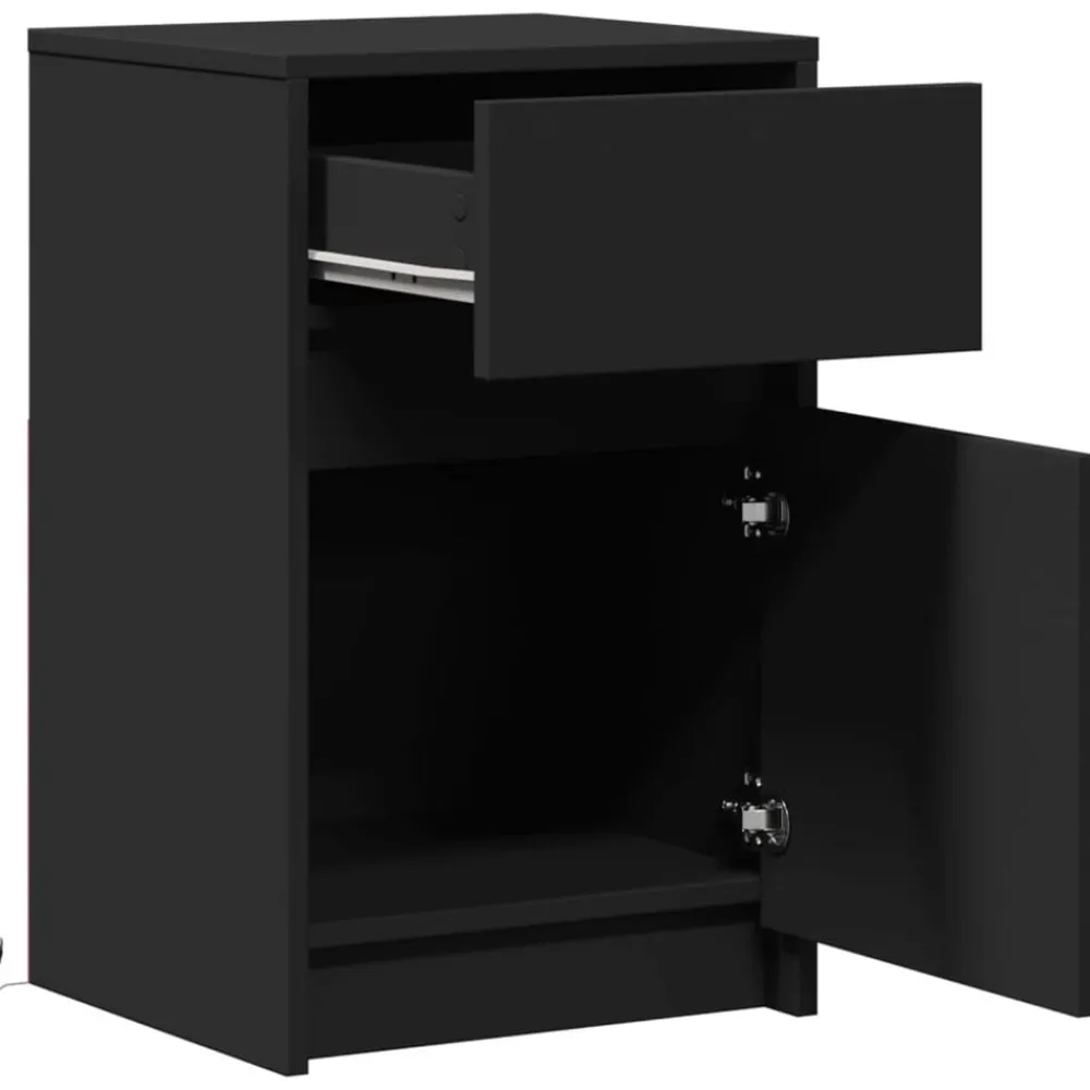vidaXL Mesita de noche con luces LED madera de ingeniería negra Negro Hot