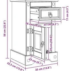 vidaXL Mesita de Noche Corona 35 x 32,5 x 58 cm Madera de pino macizo Online