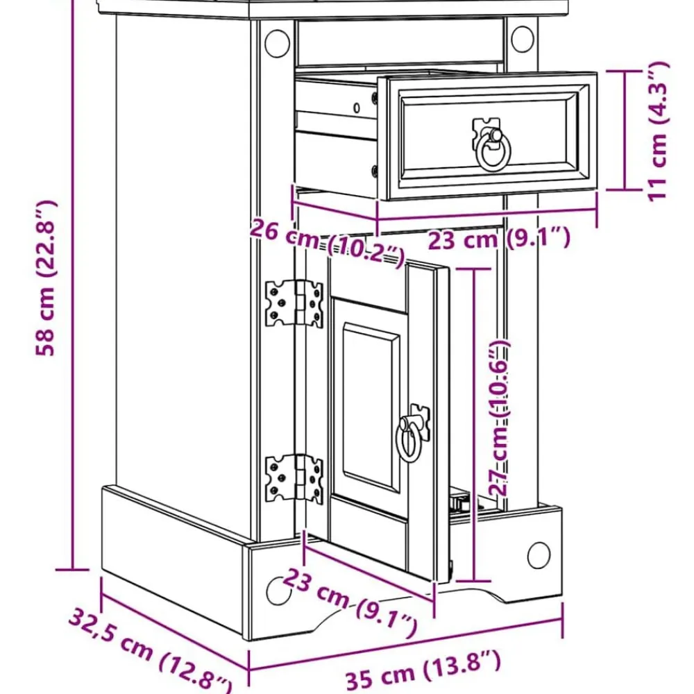 vidaXL Mesita de Noche Corona 35 x 32,5 x 58 cm Madera de pino macizo Online
