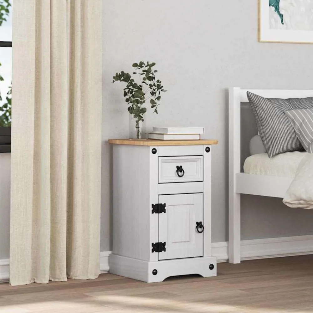 vidaXL Mesita de Noche Corona 35 x 32,5 x 58 cm Madera de pino macizo Online