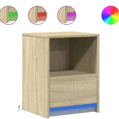 vidaXL Mesas-Mesita de noche con luces LED madera de ingeniería