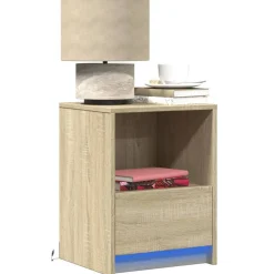 vidaXL Mesas-Mesita de noche con luces LED madera de ingeniería