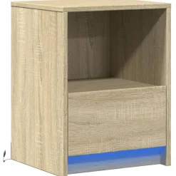 vidaXL Mesas-Mesita de noche con luces LED madera de ingeniería