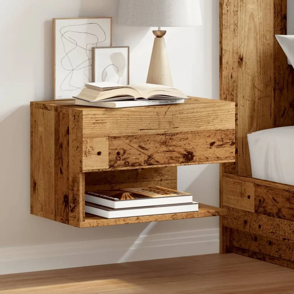 vidaXL Mesas-Mesita de noche de pared madera envejecida