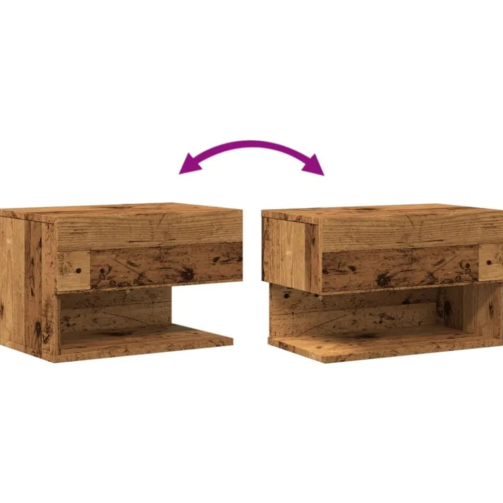 vidaXL Mesas-Mesita de noche de pared madera envejecida