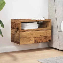 vidaXL Mesita de noche de pared madera vieja 45x26x28,5 cm Madera antigua Best