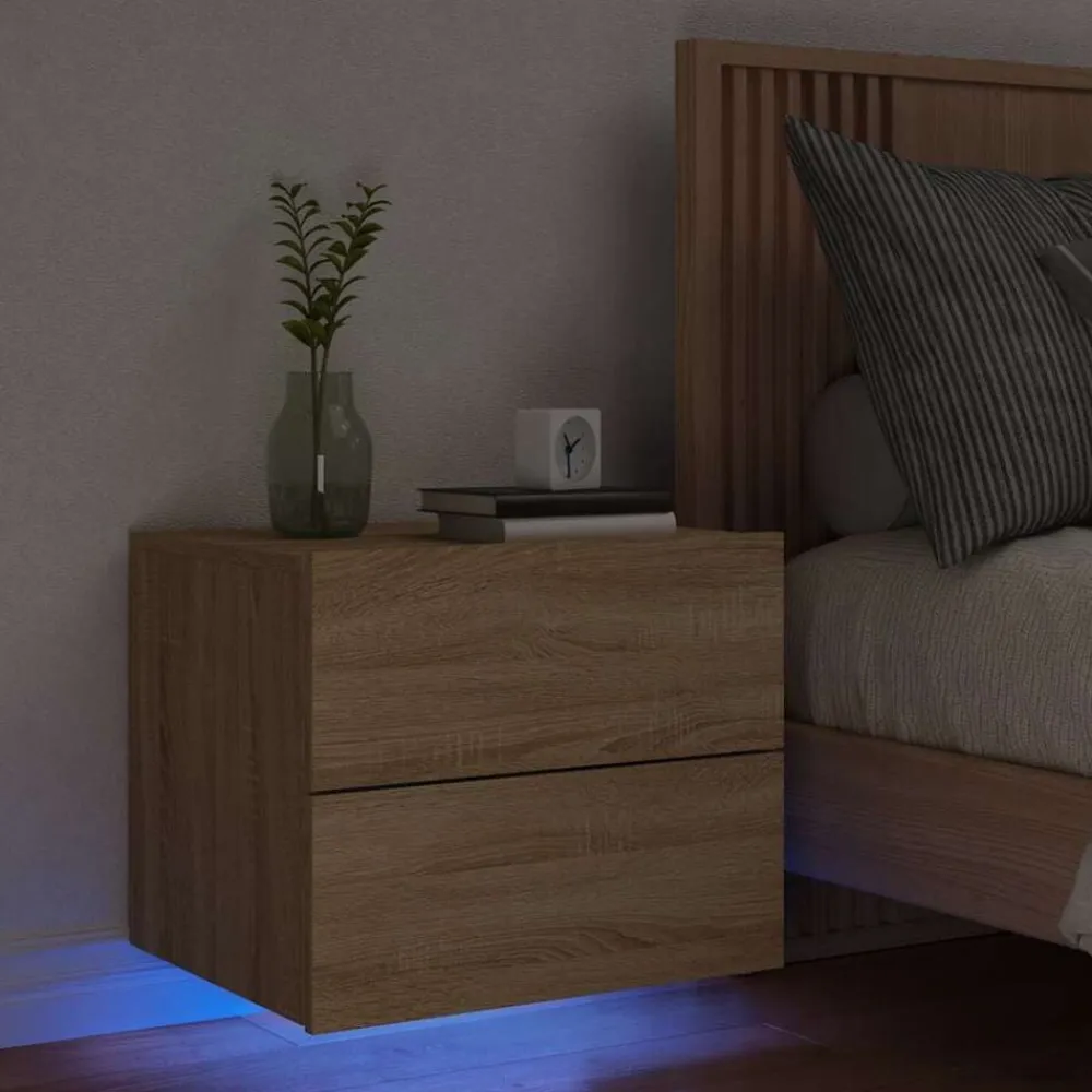 vidaXL Mesas-Mesita de noche de pared con luces LED