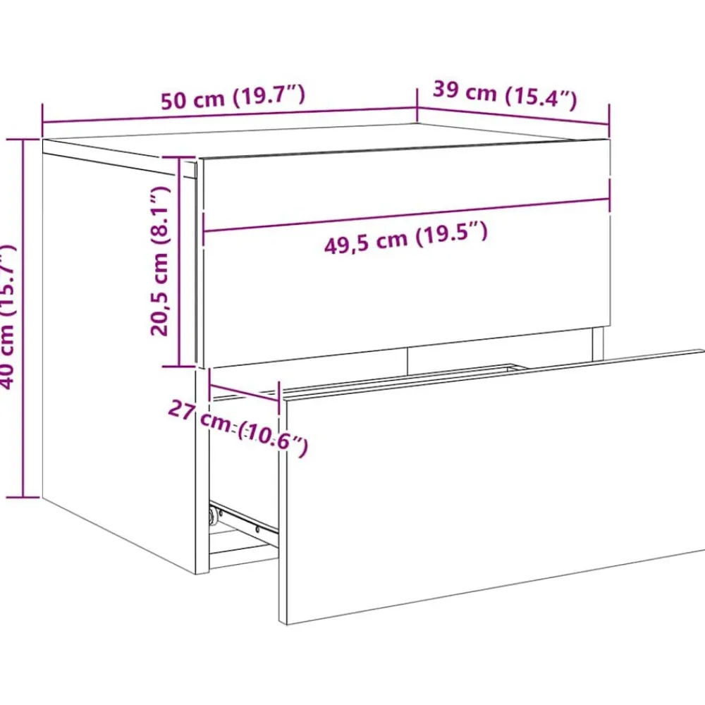 vidaXL Mesas-Mesita de noche de pared con luces LED