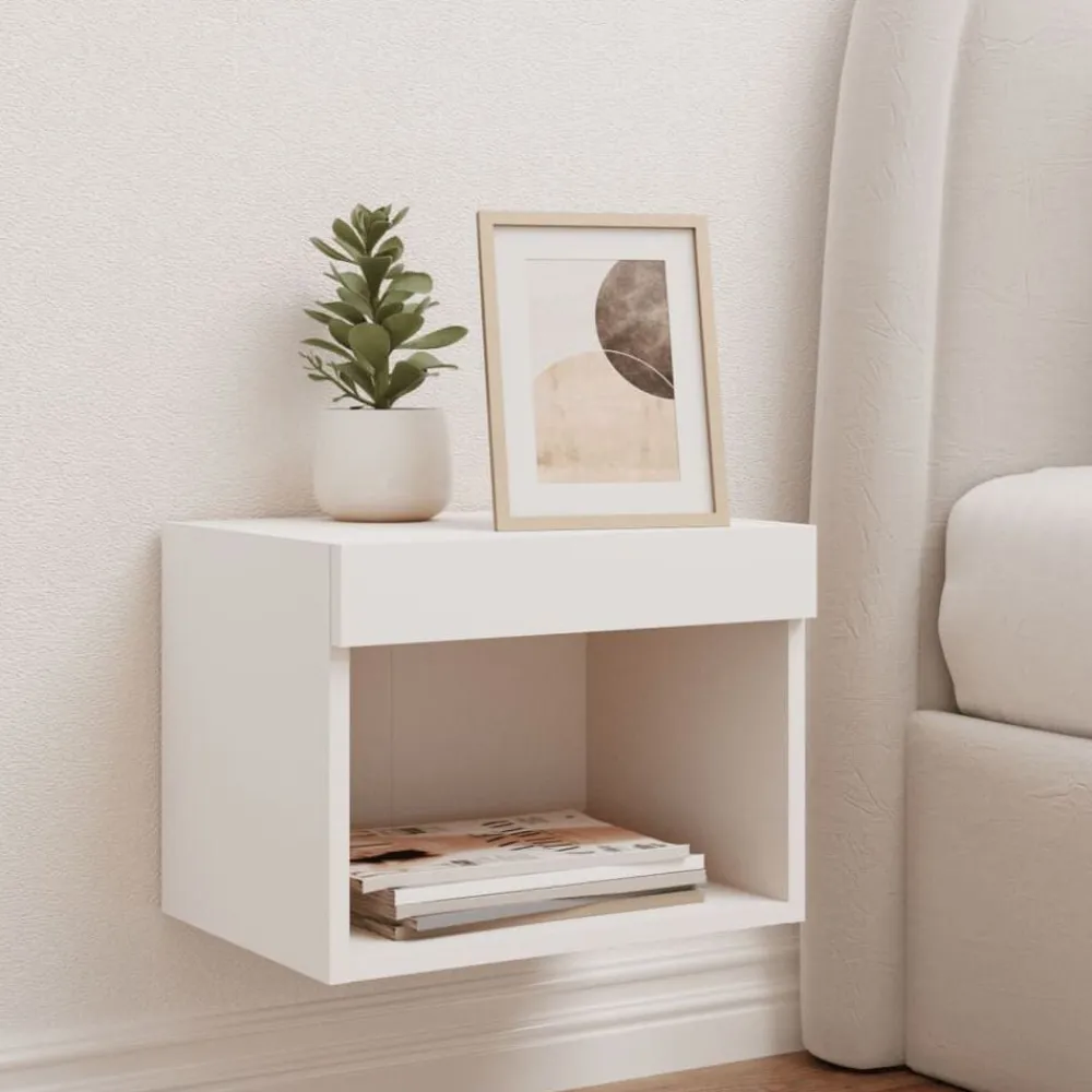 vidaXL Muebles Tv-Mesita de noche de pared con luces LED