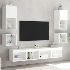 vidaXL Muebles Tv-Mesita de noche de pared con luces LED