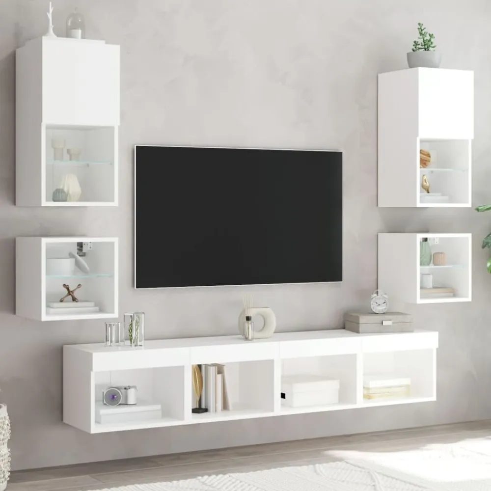 vidaXL Muebles Tv-Mesita de noche de pared con luces LED