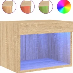 vidaXL Muebles Tv-Mesita de noche de pared con luces LED