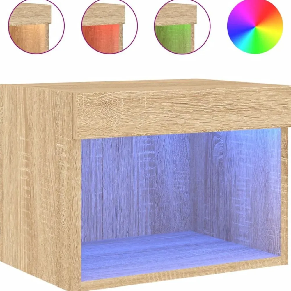 vidaXL Muebles Tv-Mesita de noche de pared con luces LED
